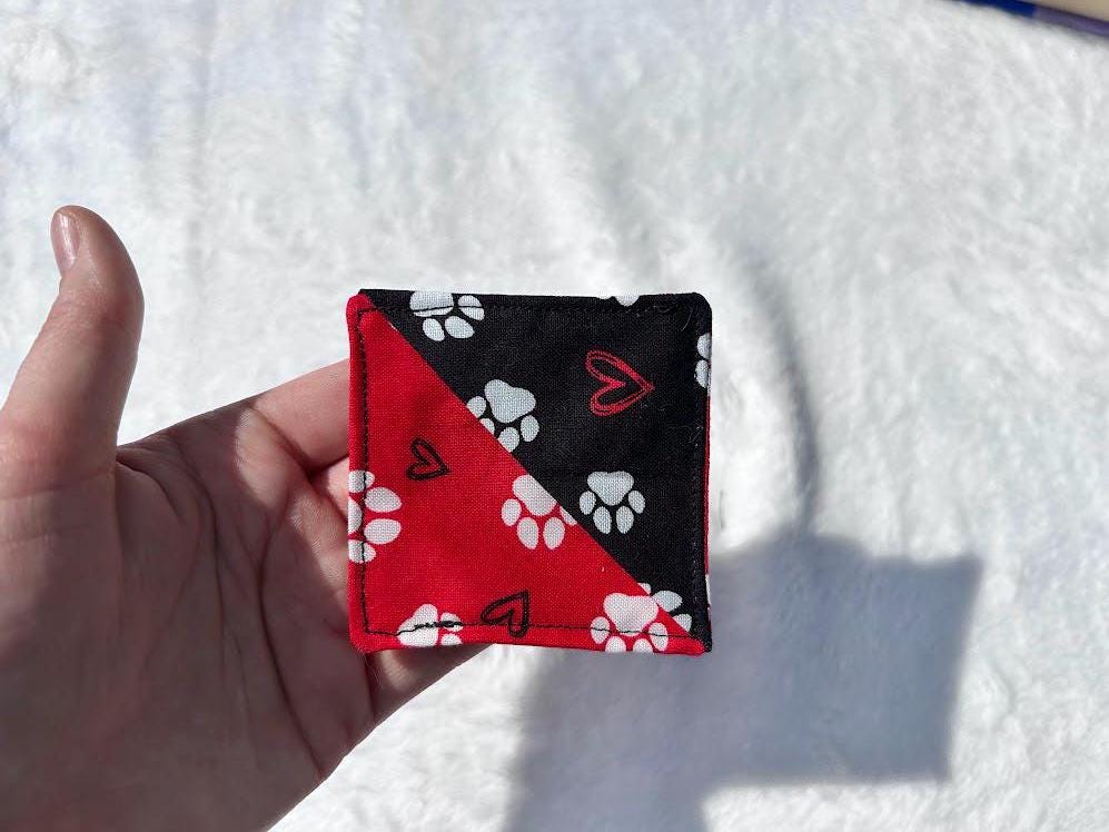 Fabric Corner Bookmark Red & Black Paw Print
