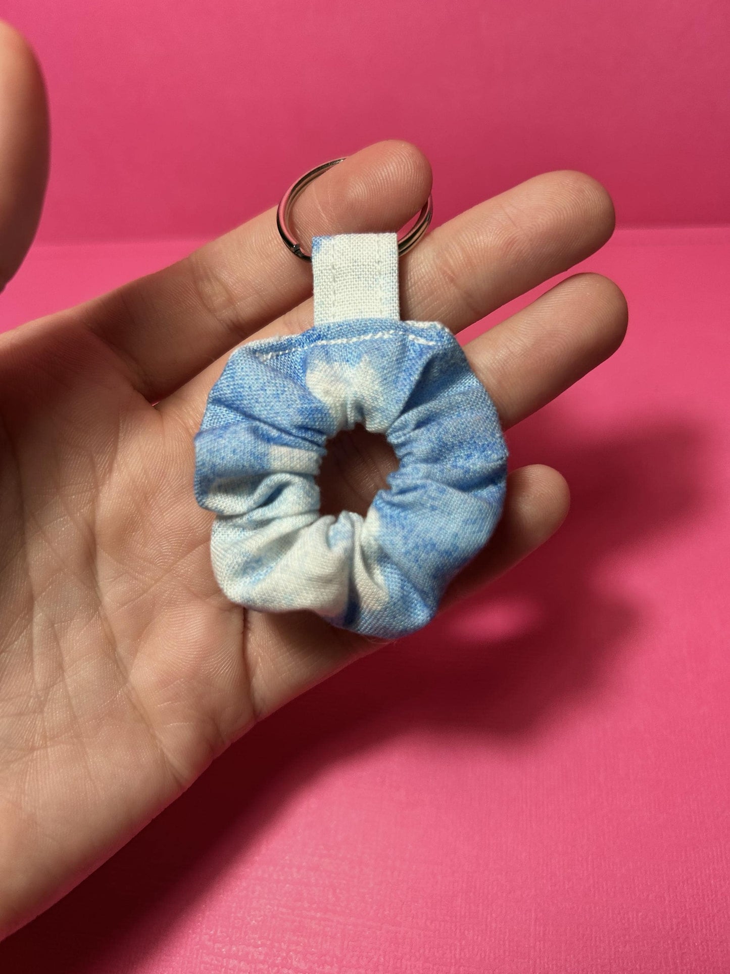 Mini Scrunchie Keychain Bag Charm Blue Clouds